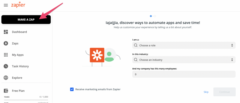 Screenshot: 5 – Make a new Zap