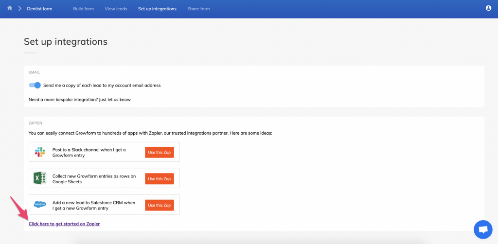 Screenshot: 3 – Follow the link to Zapier