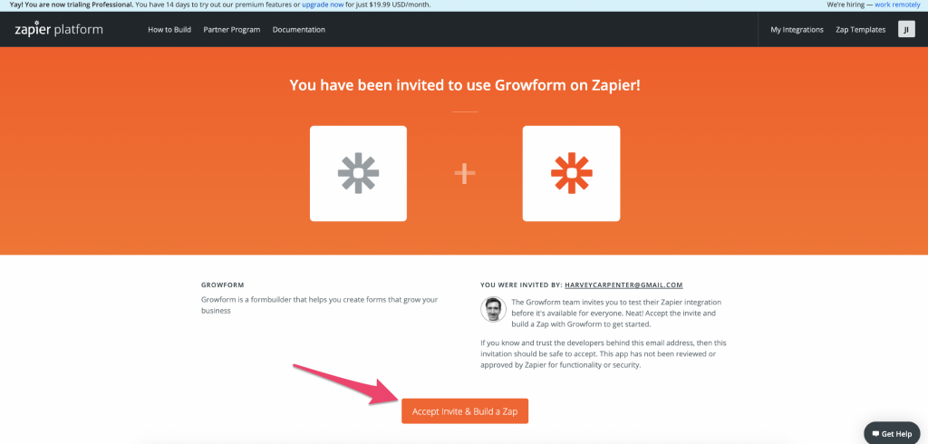Screenshot: 5 – Accept our invite on Zapier
