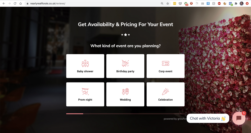The growform form is seen directly on the page, and appears to the user to simply be part of the website.