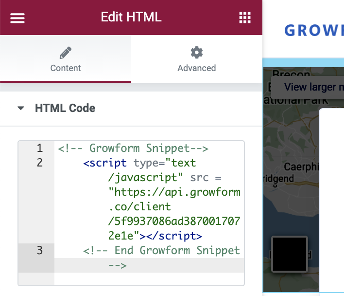 Screenshot: 5 – Paste your embed code into the HTML code area