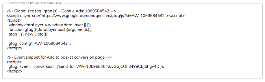 Screenshot: 4 – Paste both snippets into Growform