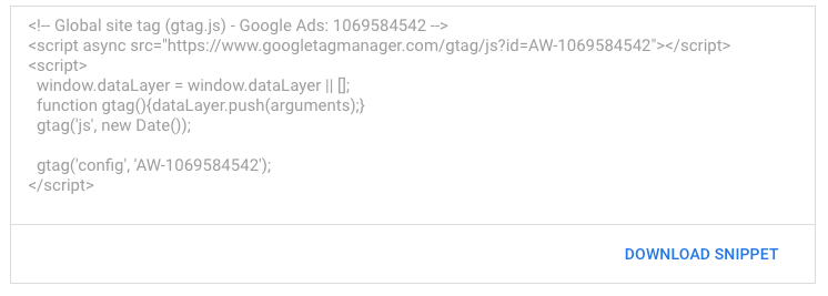 The code looks like this, but you’ll need to log into Google Ads to get your actual code!