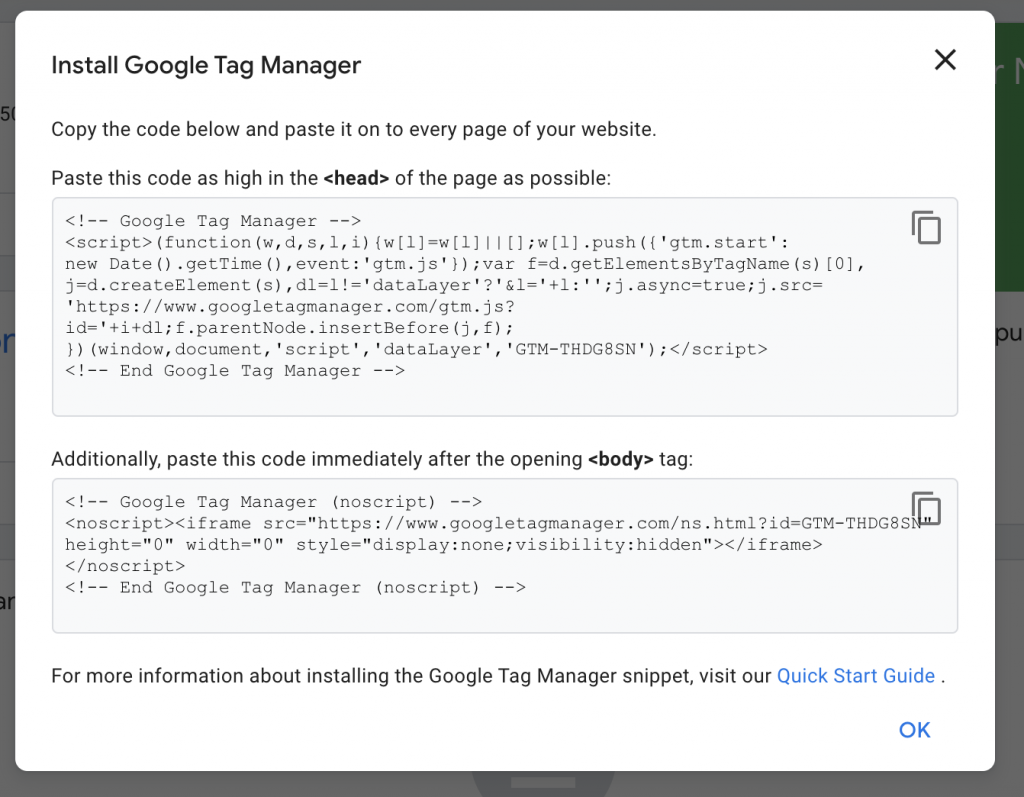 You can also get this code by clicking your tag container and then the workspace ID (eg. GTM-T271821), at the top of…