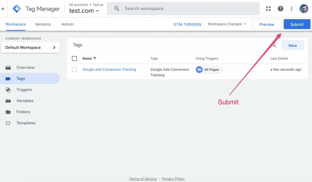 Screenshot: 4 – Publish your tag container