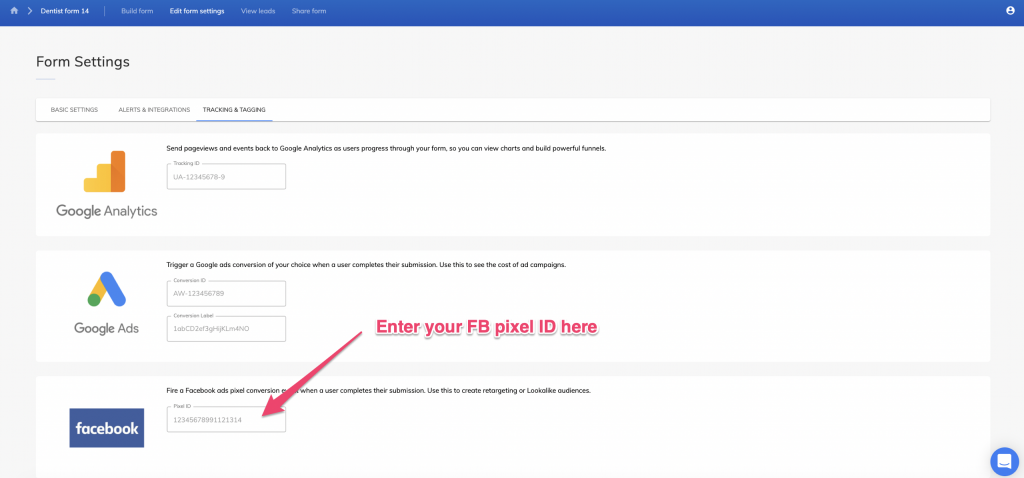 Screenshot: 2 – Paste your conversion ID and label into Growform