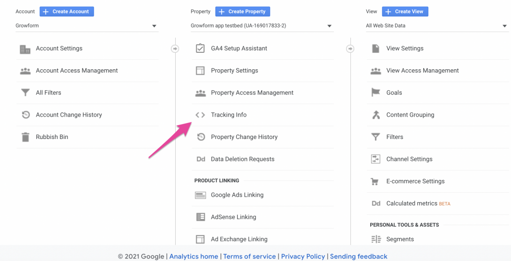 Screenshot: 1 – Take note of your Google Analytics Tracking ID