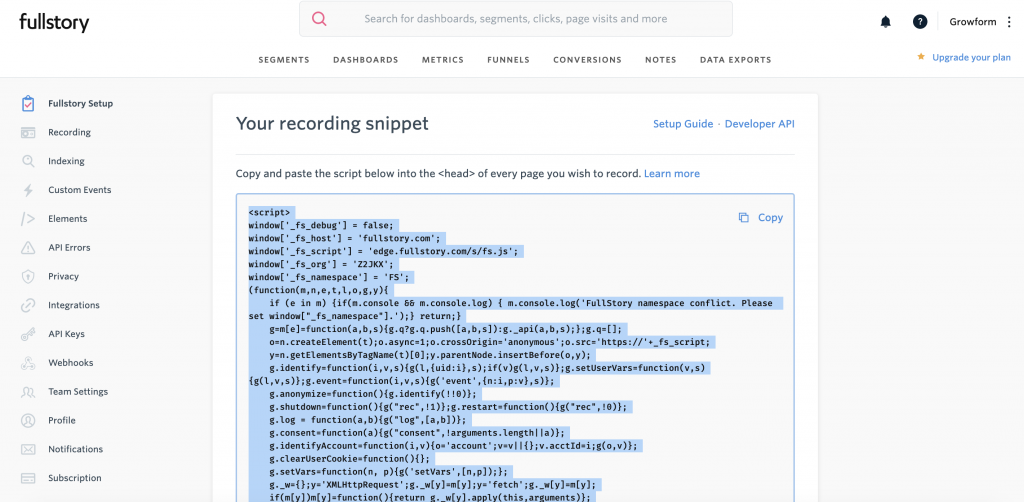 Screenshot: 3 – Add „run in iFrame“ code to your Fullstory tag
