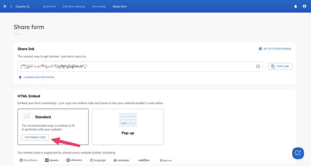 Screenshot: 2 – Get your Growform share code