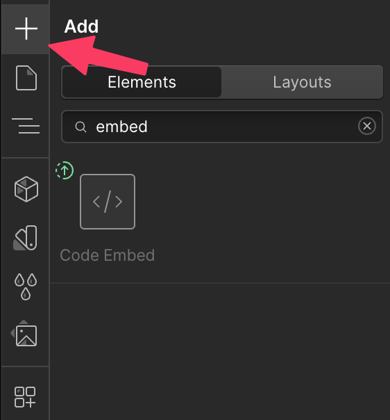 Screenshot: 3 – Add an “Embed” component to your Webflow page