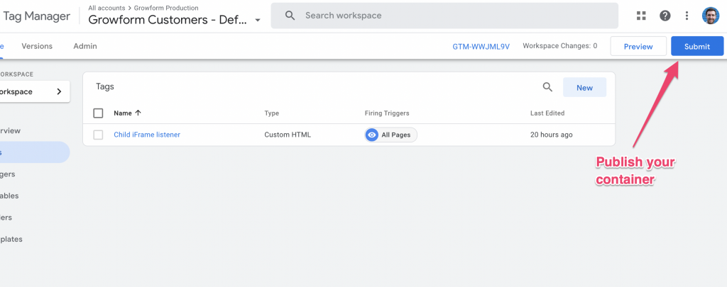 Screenshot: 4 – Publish your containers and add them to your Growform form