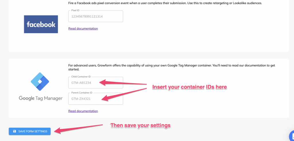 Screenshot: 4 – Publish your containers and add them to your Growform form