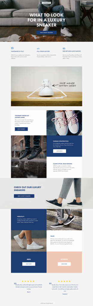 Screenshot: 8 – GREATS’ Luxury Sneaker Landing Page