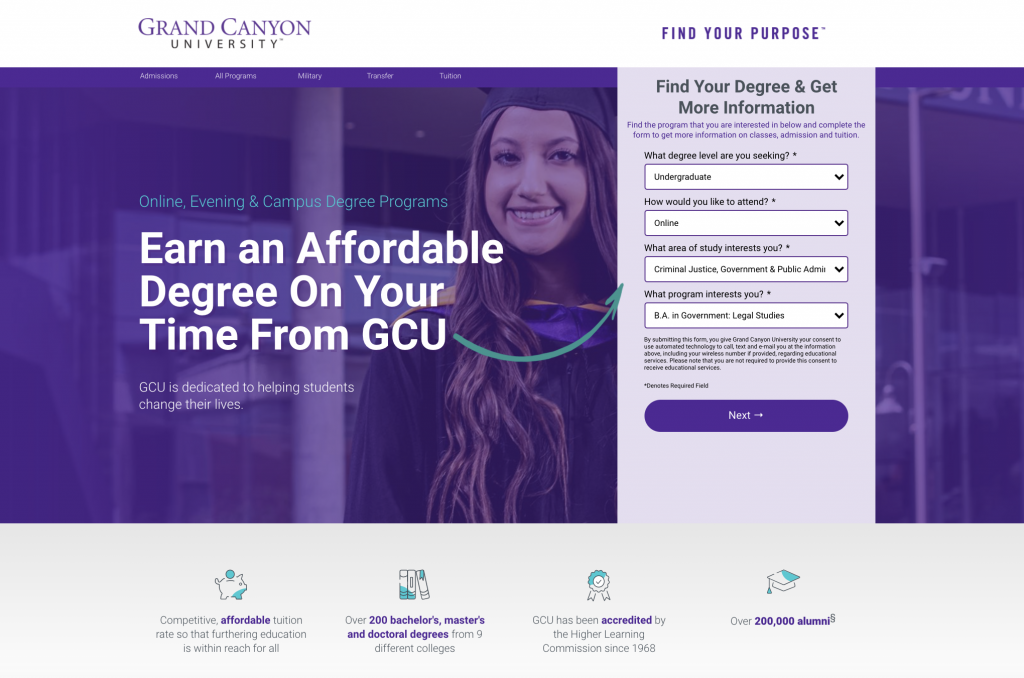 See the Grand Canyon University landing page.