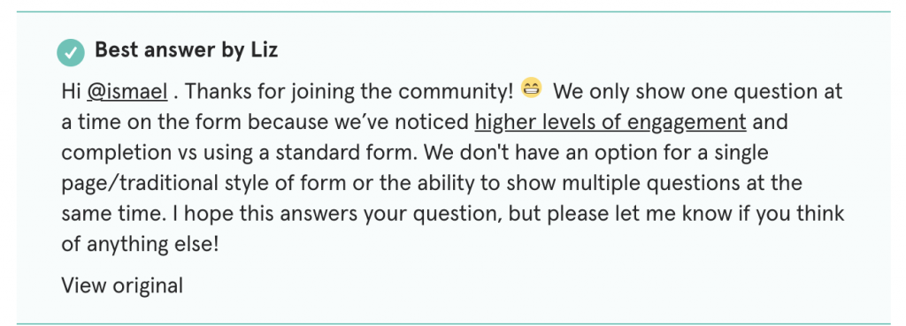 Screenshot: 1 – You can only have one question per step