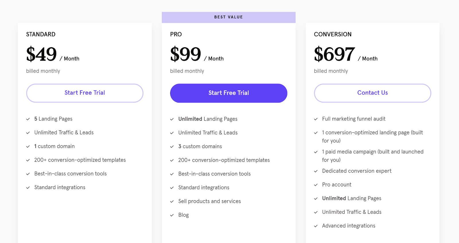 Screenshot: Prezzi di Leadpages: Quanto costa Leadpages?