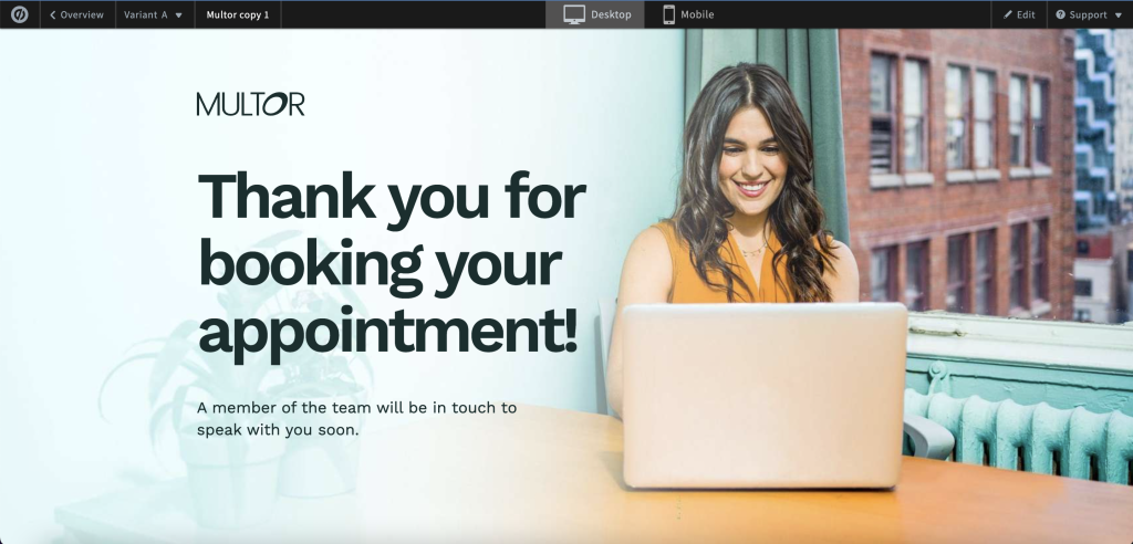 A “thank you” page, built in Unbounce – perfect for tracking conversions!