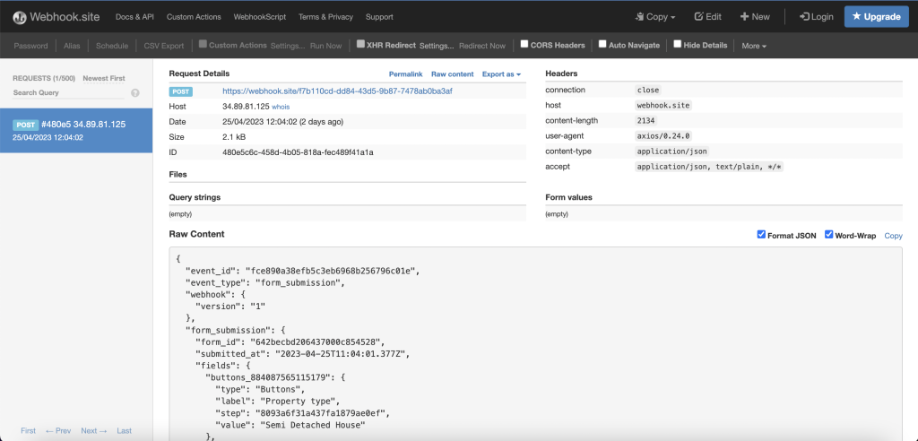 What a webhook looks like under the hood, tested with webhook.site