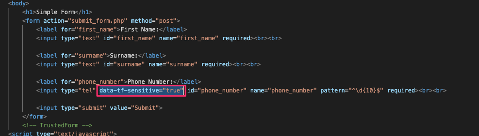 Screenshot: 5) Flag sensitive fields