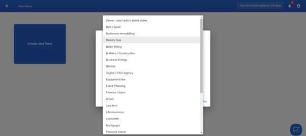 Screenshot: Passo 1: Iscriviti e crea un nuovo modulo