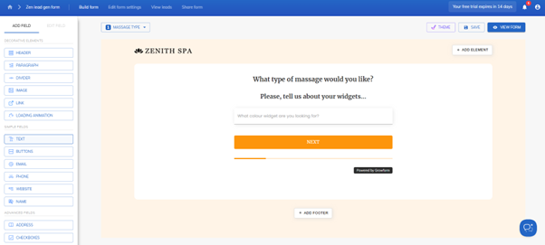 Screenshot: Passo 2: Personalizzare i campi del modulo