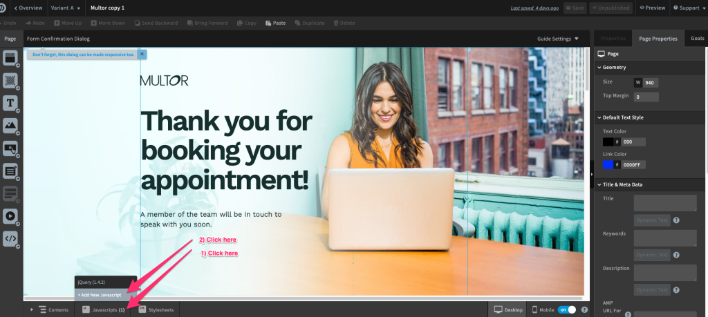 Screenshot: Step-by-step guide to tracking Google Ads conversions in Unbounce