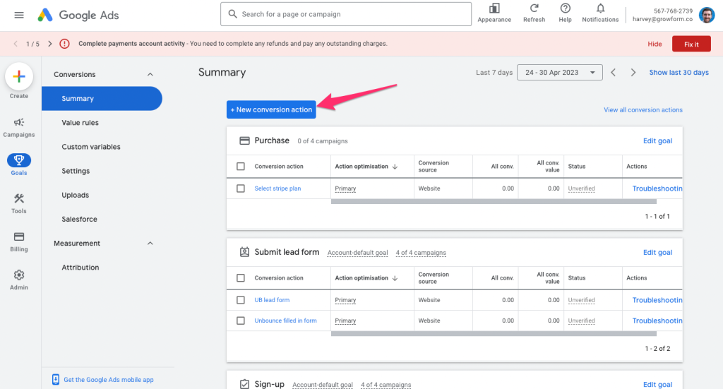 Screenshot: Step-by-step guide to tracking Google Ads conversions in Unbounce
