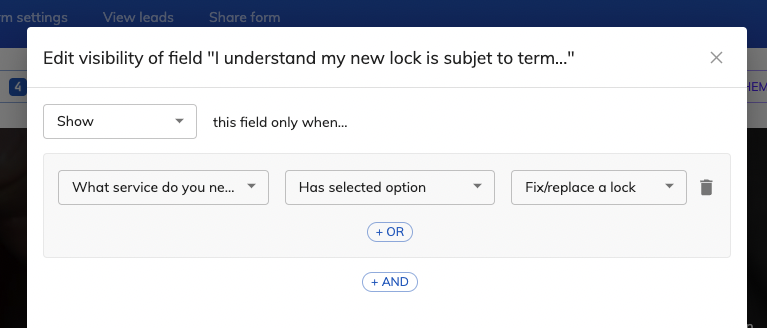Screenshot: Step-by-step guide to creating a basic conditional logic form