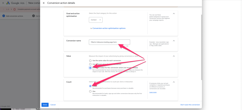 Screenshot: Step-by-step guide to tracking Google Ads conversions in Unbounce