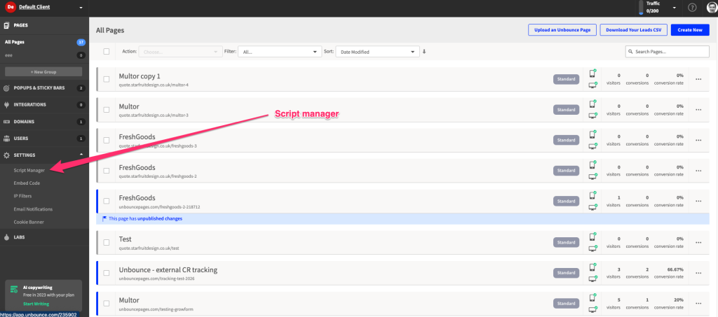 Unbounce script manager