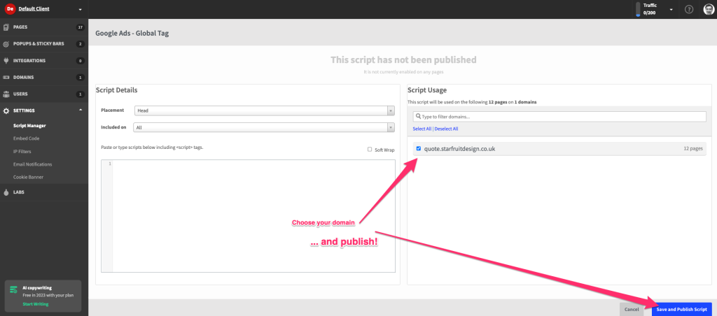 Screenshot: Step-by-step guide to tracking Google Ads conversions in Unbounce