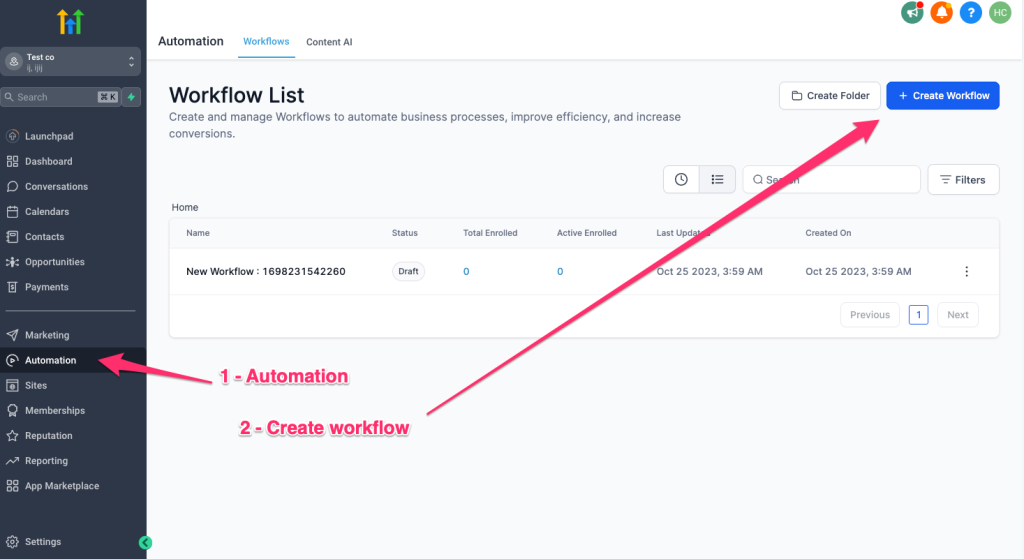 Creating a workflow in GoHighLevel