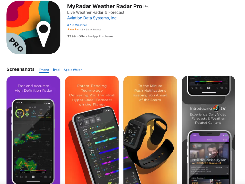 My Radar está disponible en la tienda de aplicaciones de Apple