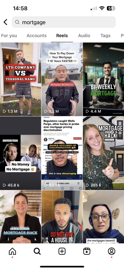 Busca «Hipotecas» en instagram, ¡y algunos reales tienen más de un millón de visualizaciones!