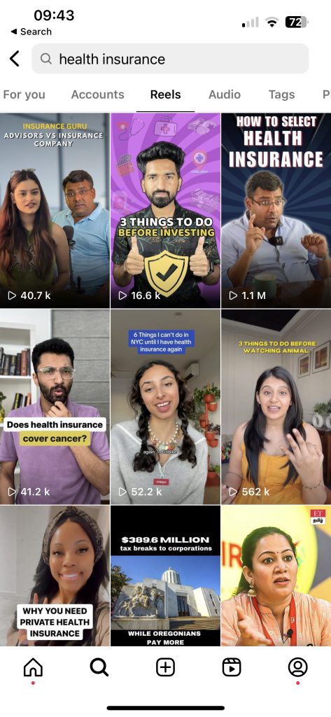Search “health insurance” on Instagram – some of these reels have 1m+ views!