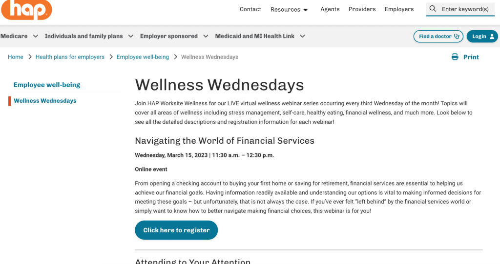 HAP hosts “Wellness Wednesdays” and regular events.