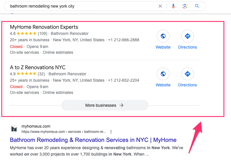 Diese lokalen Einträge werden angezeigt, wenn Sie ein Google My Business-Profil haben
