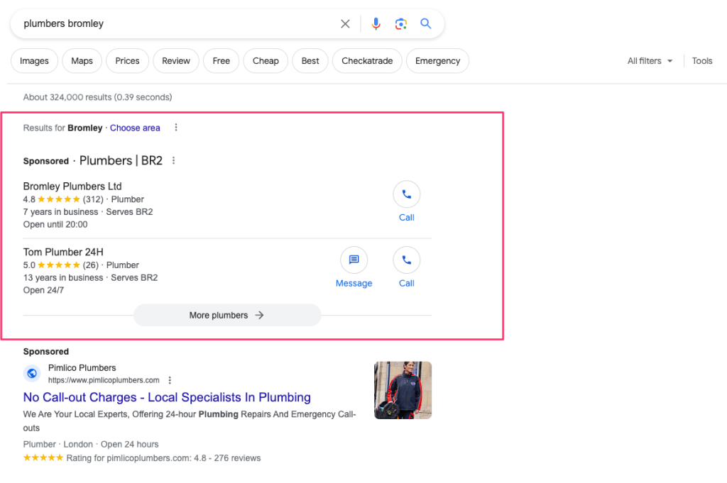 The top 2 (highlighted) results are straight from Google My Business!