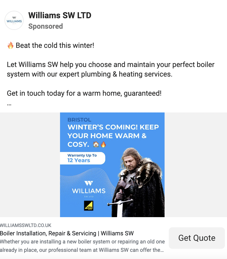 This ad uses humor, as well as simple and eye-catching copy.