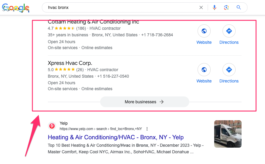 Ein gut verwaltetes Google My Business-Profil führt zu Suchergebnissen wie diesem