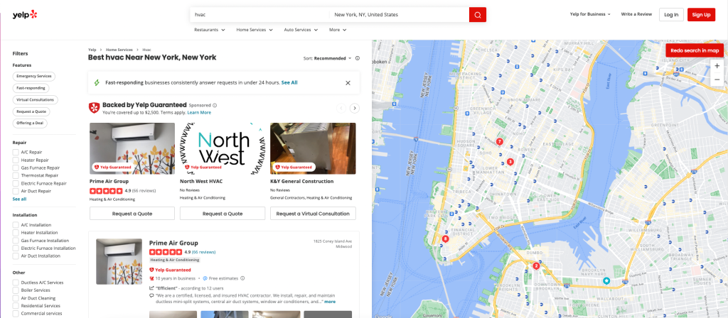 Yelp ist oft eine der ersten Adressen für Suchende, die nach HLK-Dienstleistungen suchen