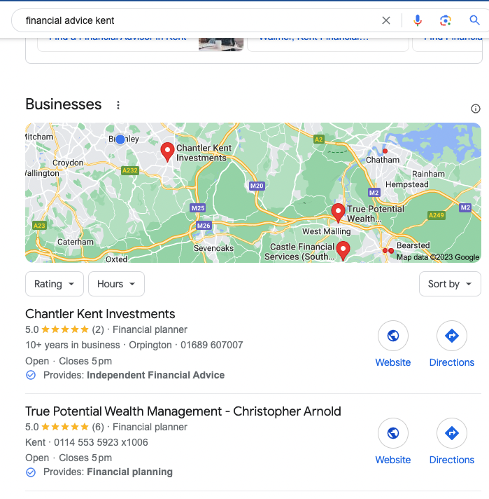 Un perfil de Google My Business bien optimizado dará como resultado ubicaciones como ésta.