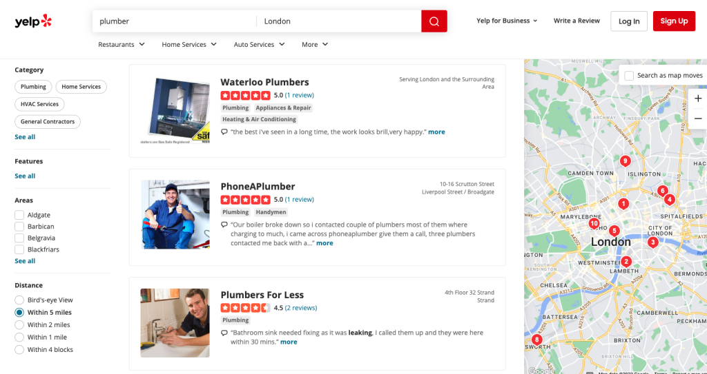 Yelp is always a go-to for local plumbers