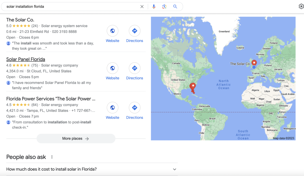 Un perfil de Google My Business bien optimizado dará como resultado ubicaciones como ésta.