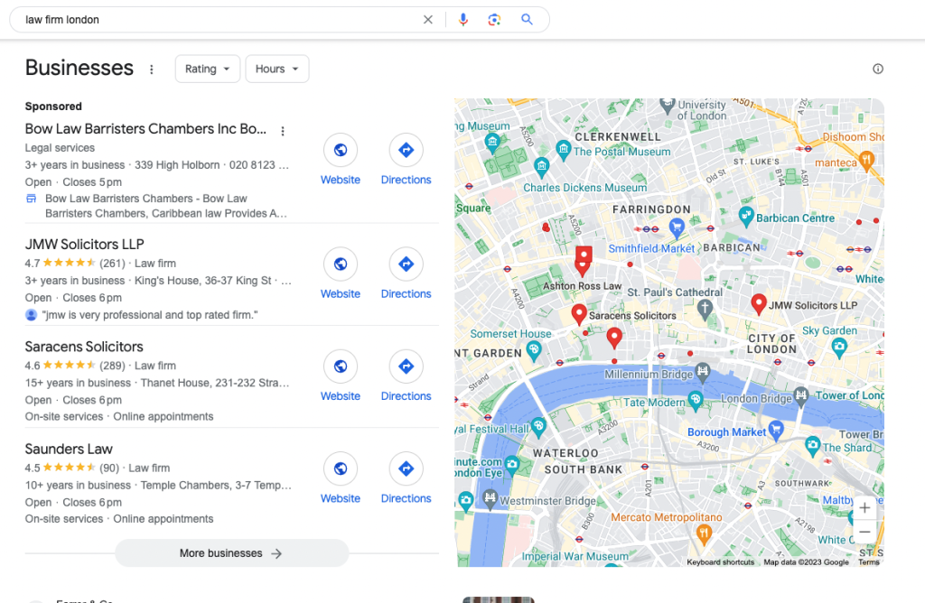 Ein solides Google My Business-Profil führt zu einem Eintrag wie diesem
