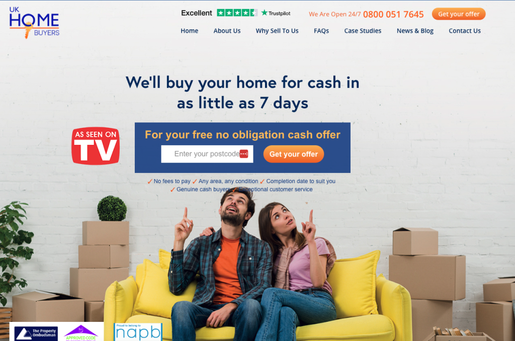 Questa landing page immobiliare presenta una CTA chiara, una prova sociale e immagini di grande impatto.