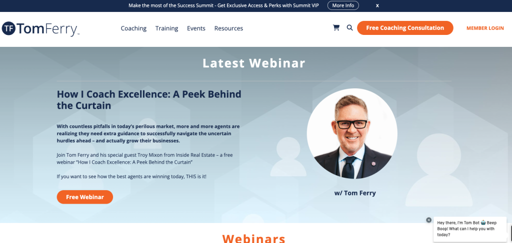 Tom Ferry ospita regolarmente webinar sul settore immobiliare