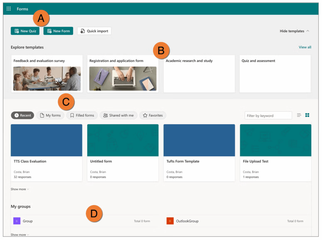 Screenshot: 12. Microsoft Forms