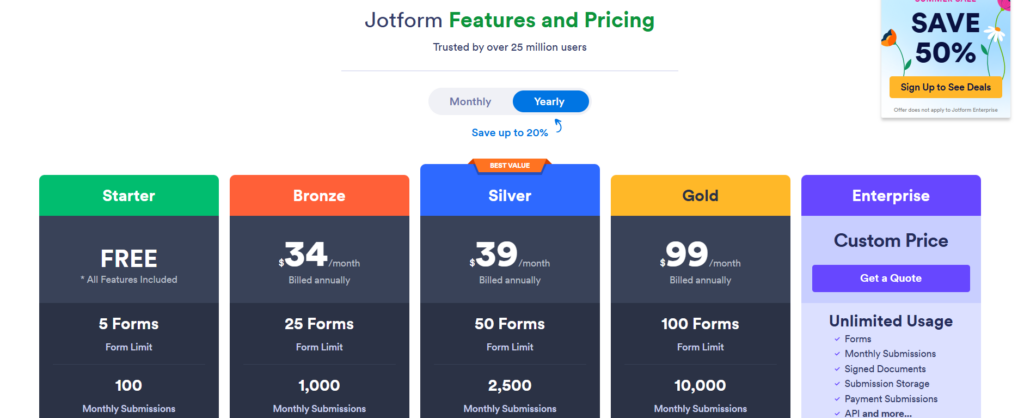 Screenshot: Pricing