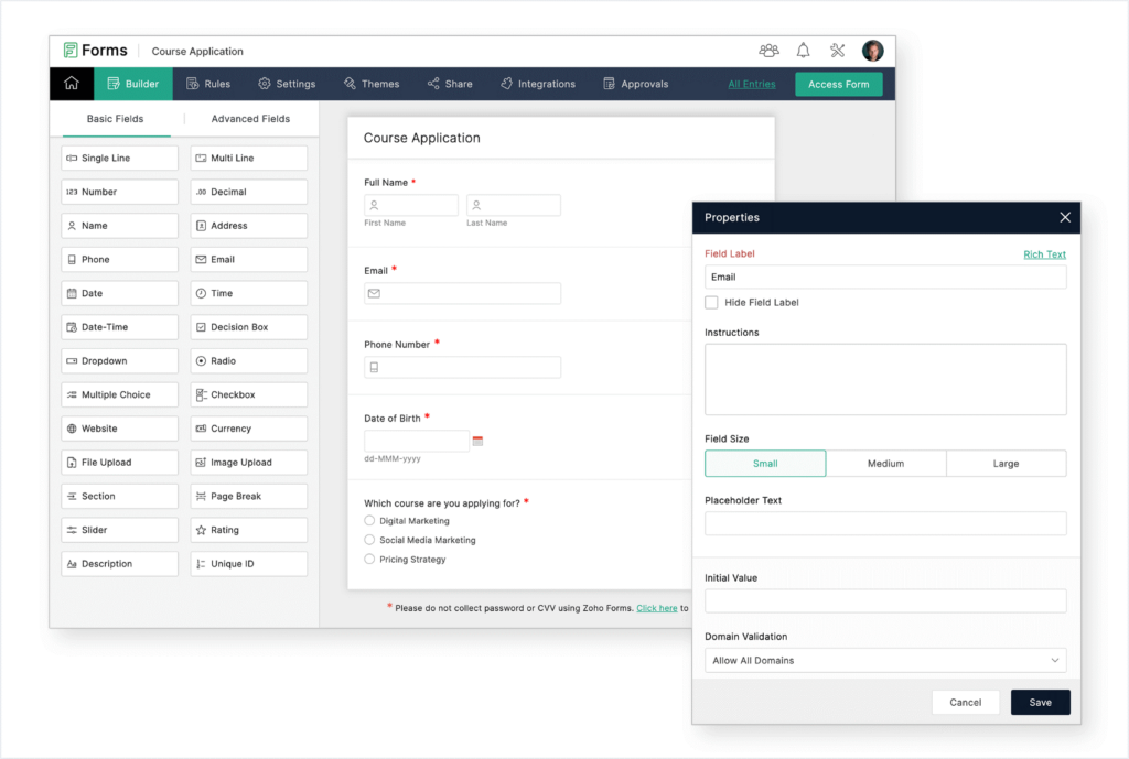 Screenshot: 5. Zoho Forms